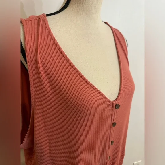 Old Navy Ribbed T-shirt style Coral Sleeveless Button-Down Maxi Dress 3X - Picture 2 of 6